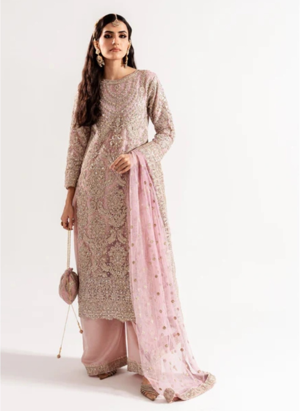 NWT Embellished lilac/Pink 3 pc women girls kurta Pakistani Indian formal xs